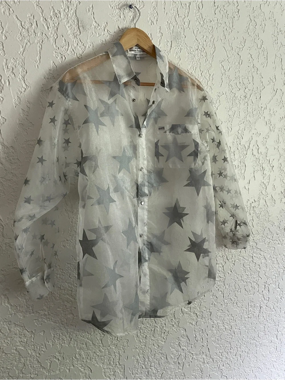 Guess Georges Marciano RARE Vintage 90s Sheer Western Pearl Snap Shirt - Picture 2 of 8